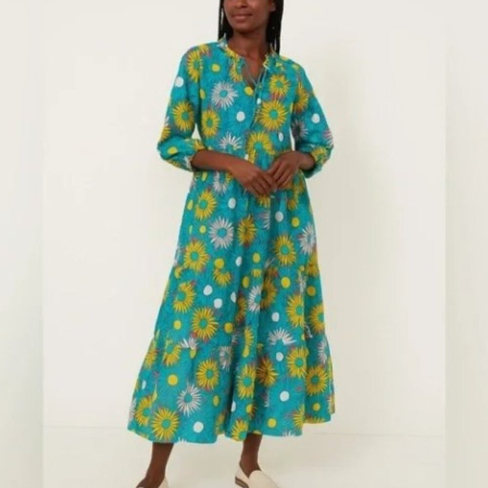 Tuckernuck Salty‎ Paloma Blue Daisy Long Caftan Dress